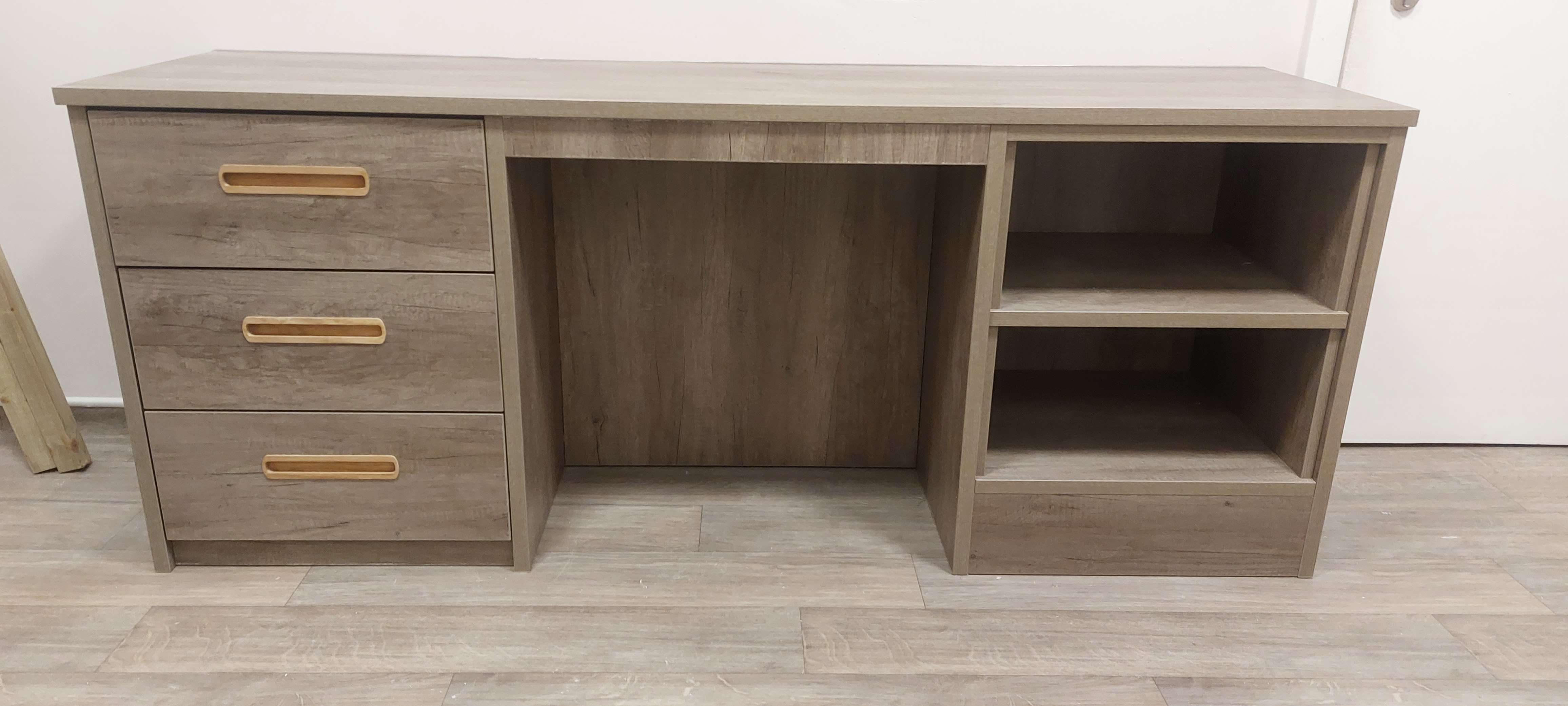 Timber desk and shelving unit