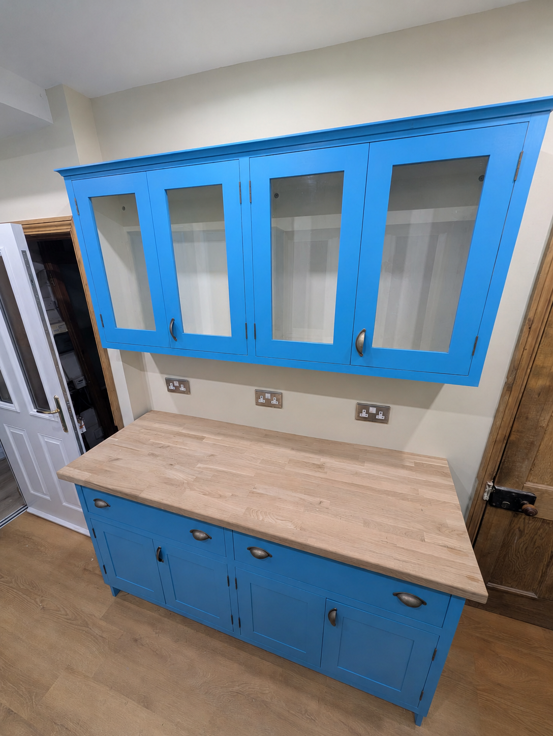 Blue handmade dresser and oak worktop
